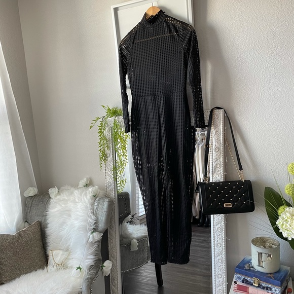 Black Sexy Mesh Skinny Leg Jumpsuit Clubwear Sz 6 - Picture 4 of 11